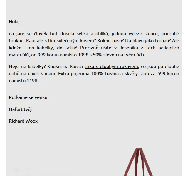 Richard Woox: kabelky z Jeseníku od 999 Kč – červenec 2026 | Nuslet.cz