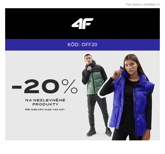 4Fstore.cz: 20% sleva na oblečení a doplňky – červenec 2026 | Nuslet.cz