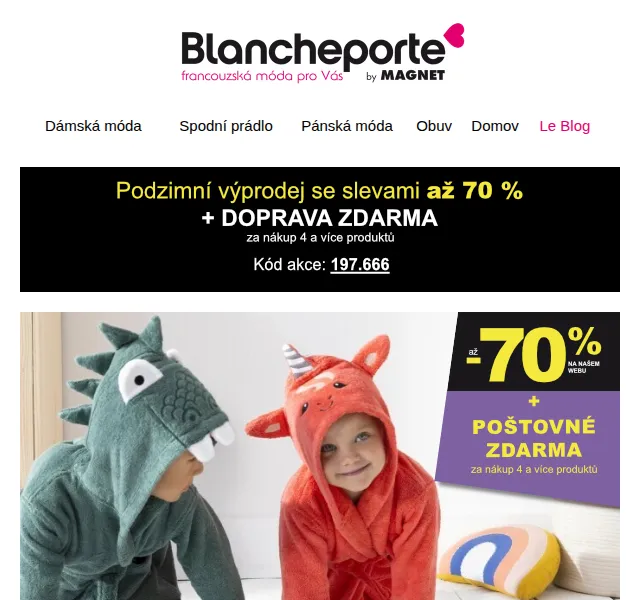 Blancheporte: Dětské dárky se slevou až 60 % – červenec 2026 | Nuslet.cz