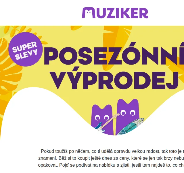 Muziker: výprodej na konci sezóny – červen 2026 | Nuslet.cz