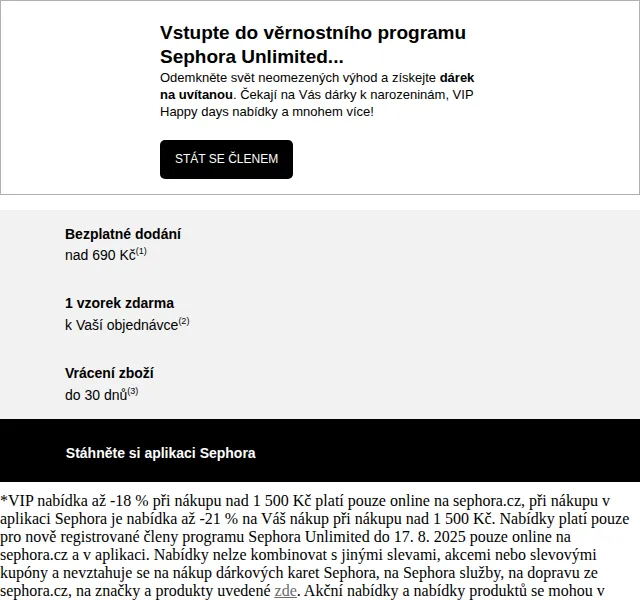 Sephora: členství a sleva až -21 % + -30 % na sluneční péči – červen 2026 | Nuslet.cz