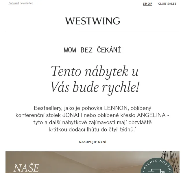Westwing: Rychlé dodání nábytku – červen 2026 | Nuslet.cz