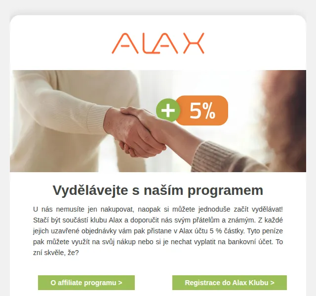 ALAX nábytek: Výdělek 5 % z doporučení – červen 2026 | Nuslet.cz