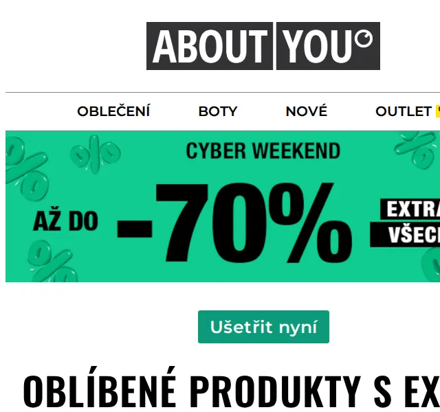 ABOUT YOU: Cyber Weekend -70% extra na vše – červen 2026 | Nuslet.cz