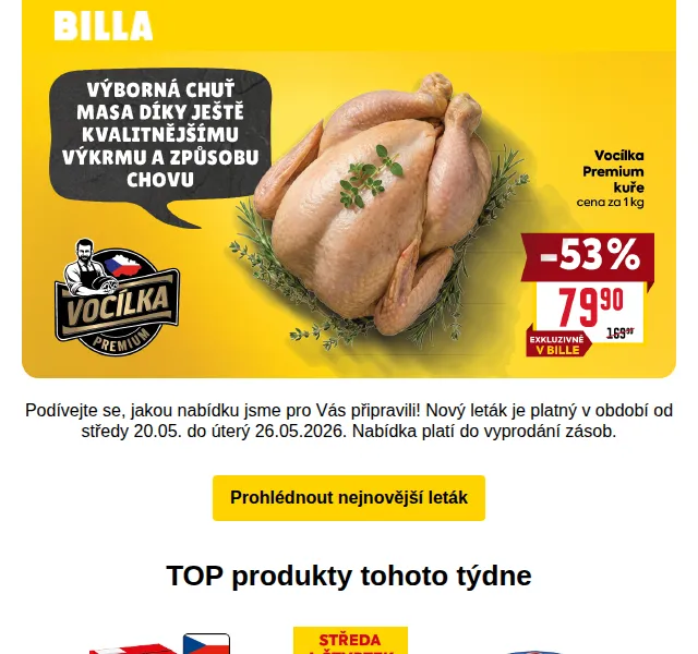 Billa: Banány 19,90 Kč/kg, mléko -54 % – květen 2026
