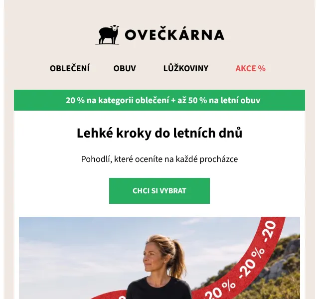 Ovečkárna: Letní obuv do -50 % + oblečení -20 % – červenec 2026