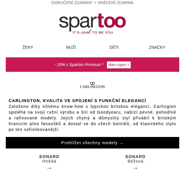 Spartoo: Doručení zdarma značek Carlington, Yurban, Globe – červen 2026 | Nuslet.cz
