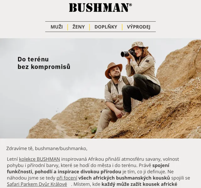 BUSHMAN: Africká letní kolekce – -37 % kraťasy | červenec 2026