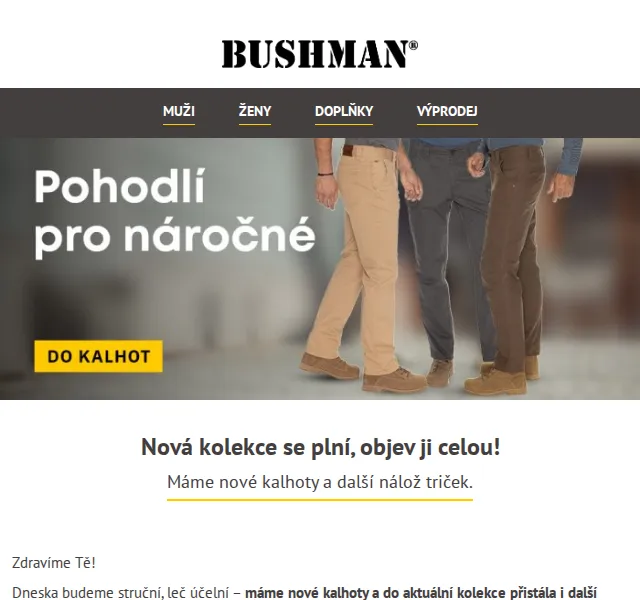 BUSHMAN: Nové kalhoty a trička – červen 2026 | Nuslet.cz