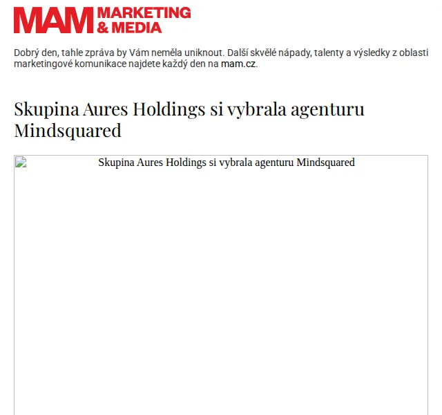 Marketing & Media: Skupina Aures Holdings vybrala Mindsquared – červenec 2026 | Nuslet.cz