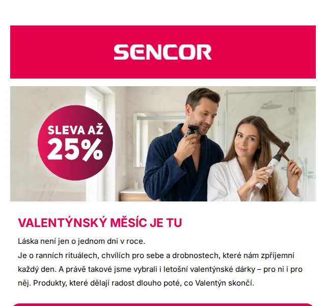 Sencor: Valentýnské dárky se slevou až 25 % – červen 2026 | Nuslet.cz