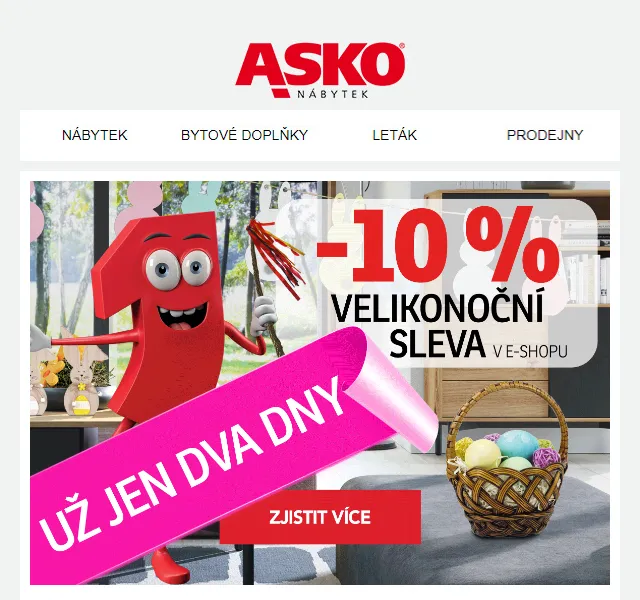 Asko Nábytek: Velikonoční nadílka SLEVA – 10 % – červen 2026 | Nuslet.cz