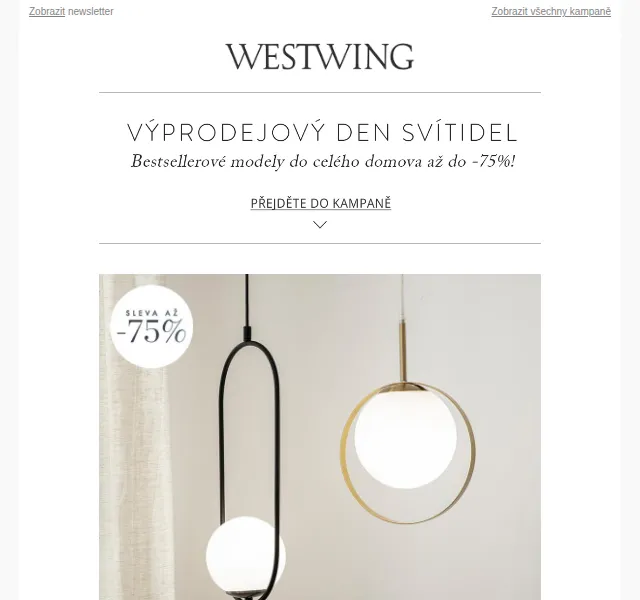 Westwing: velký den svítidel – slevy až 75 % – červen 2026 | Nuslet.cz