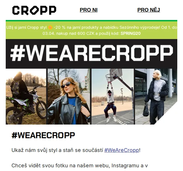 Cropp: sleva 20 % na jarní kolekci – červenec 2026 | Nuslet.cz