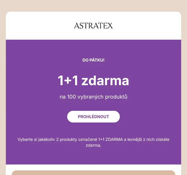 Astratex.cz: 1+1 zdarma + 20 % sleva – srpen 2026