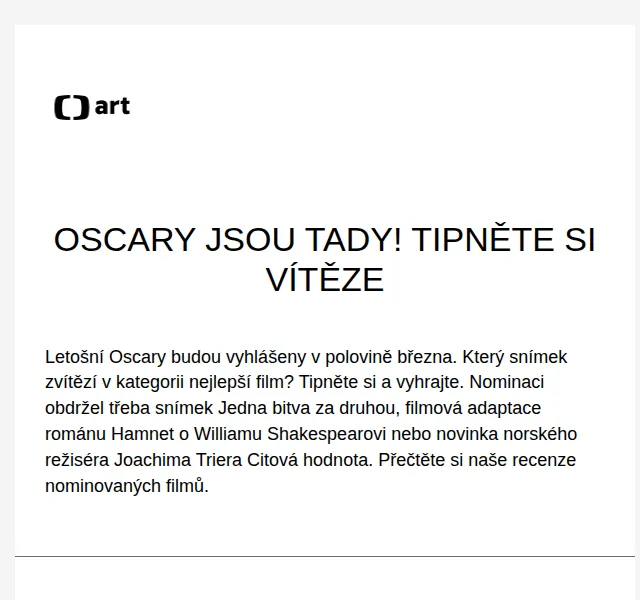Web ČT art: Soutěž o tip na Oscara – březen 2026 | Nuslet.cz
