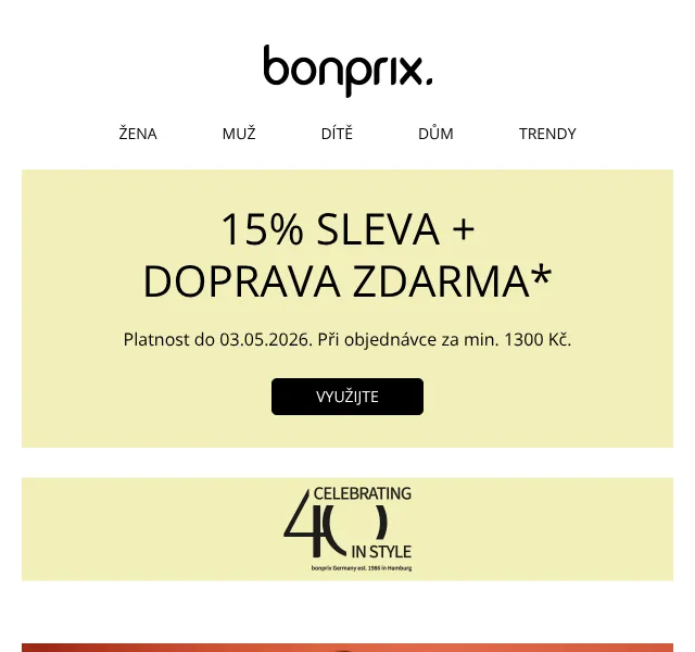 Bonprix: 15% sleva + doprava zdarma – květen 2026