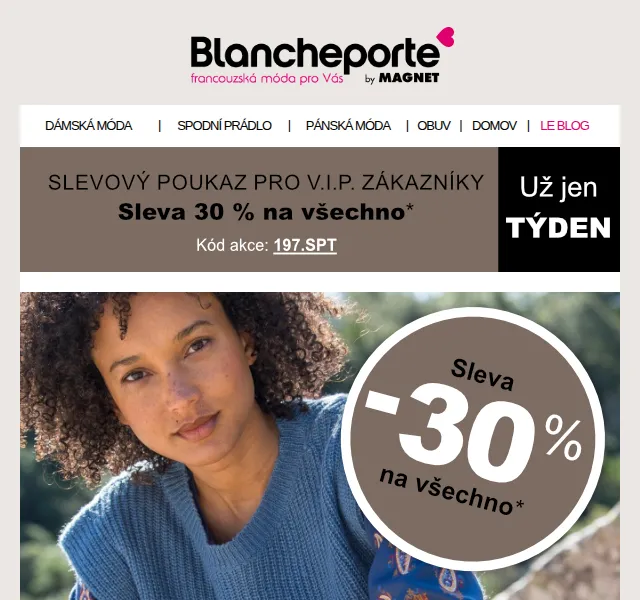 Blancheporte: V.I.P. sleva -30 % na vše – červenec 2026 | Nuslet.cz
