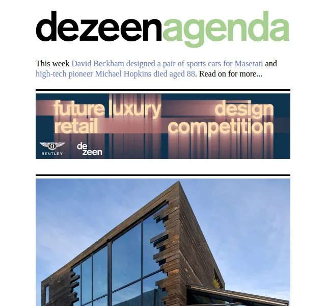 Dezeen Daily: David Beckham navrhl Maserati a High-Tech architektura – červenec 2026 | Nuslet.cz