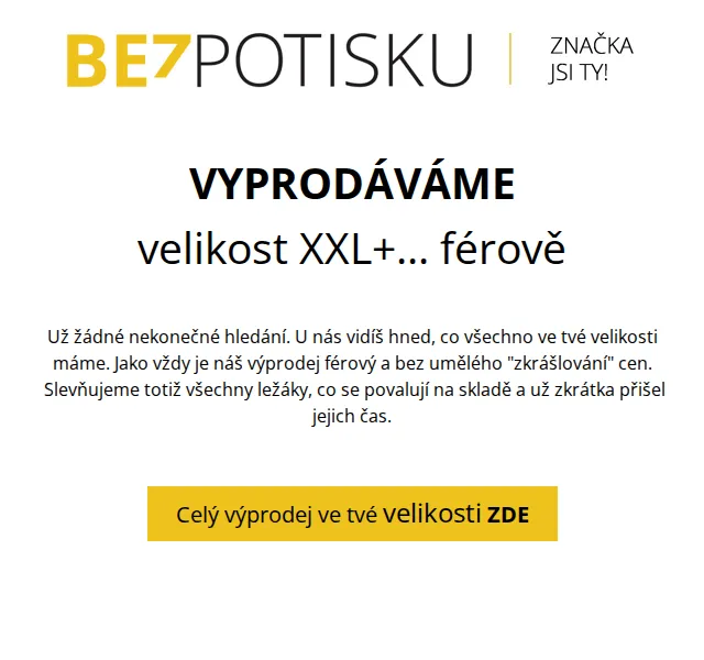 BezPotisku: Férový výprodej velikosti XXL+ – červen 2026 | Nuslet.cz