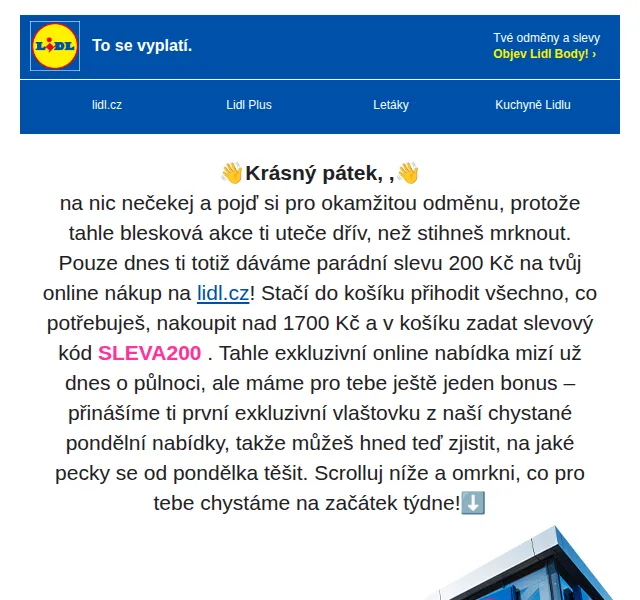 Lidl: Sleva 200 Kč na nákup, jídlo a domácnost – červen 2026