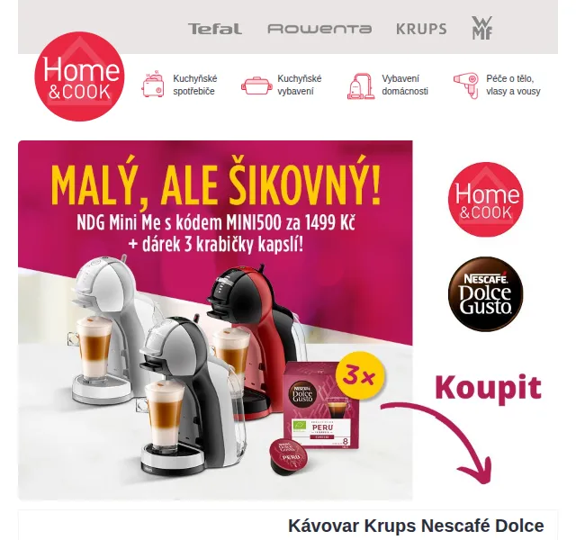 Home & Cook: Sleva 500 Kč na kávovar Dolce Gusto – červen 2026 | Nuslet.cz