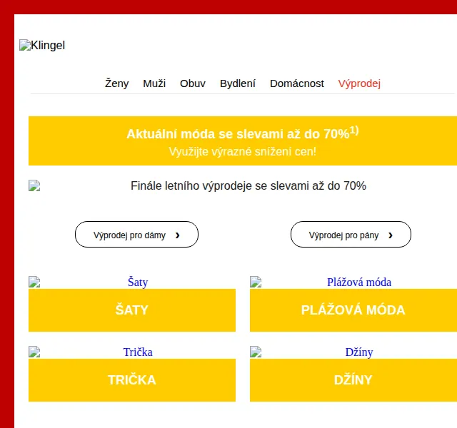 KLiNGEL: Letní výprodej – slevy až do 70 % – červen 2026 | Nuslet.cz