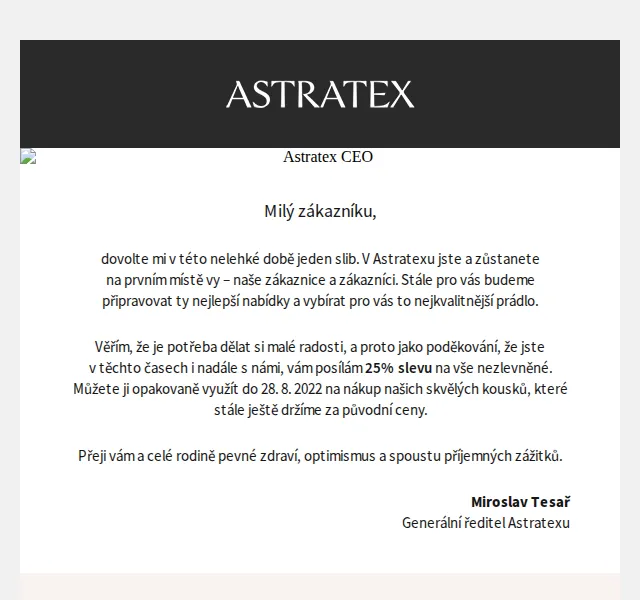 Astratex: 25% sleva na vše nezlevněné – červen 2026 | Nuslet.cz