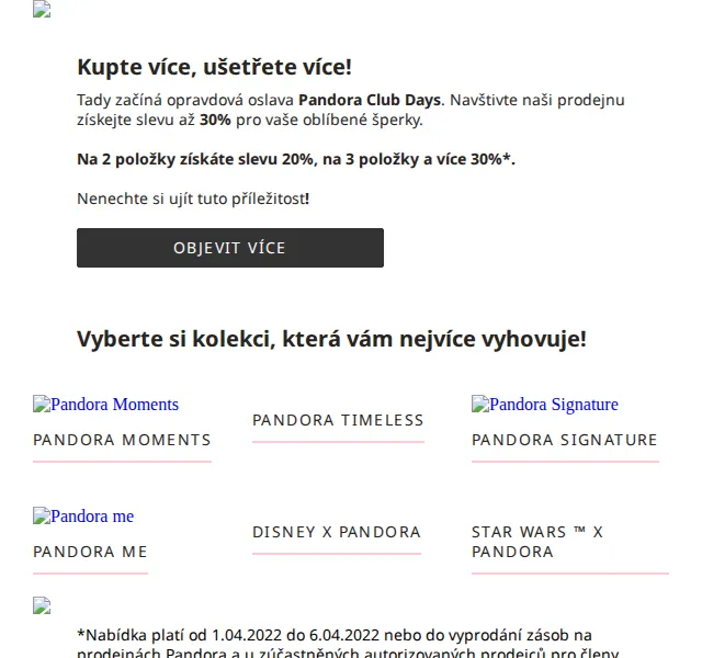 Pandora: Až 30 % sleva Pandora Club Days – červen 2026 | Nuslet.cz
