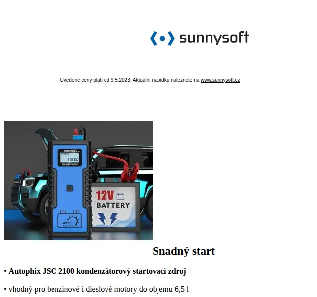 Sunnysoft: Autophix startovací zdroj a autodiagnostika – červen 2026 | Nuslet.cz