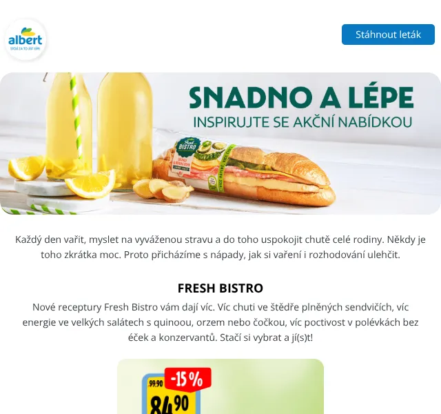 Albert: Hotová jídla a saláty Fresh Bistro – duben 2026