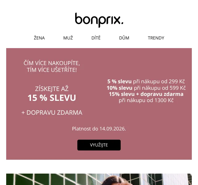 Bonprix: až 15 % sleva + doprava zdarma – září 2026