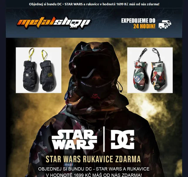 METALSHOP: Bunda DC Star Wars + rukavice 1699 Kč zdarma – červen 2026 | Nuslet.cz