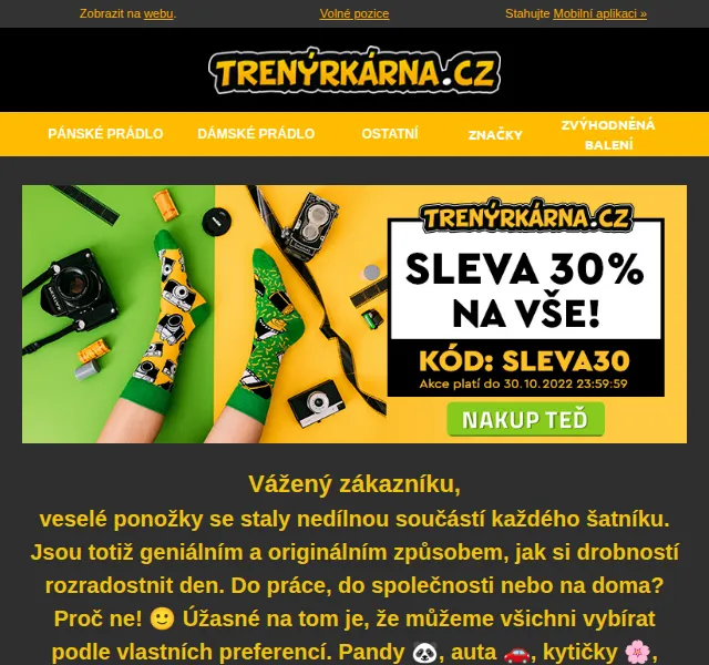 Lukáš z Trenýrkárna.cz: Sleva 30 % na ponožky a prádlo – červen 2026 | Nuslet.cz