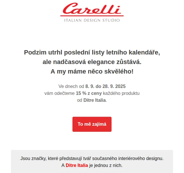 Carelli Nábytek: 15% sleva na Ditre Italia – červen 2026 | Nuslet.cz