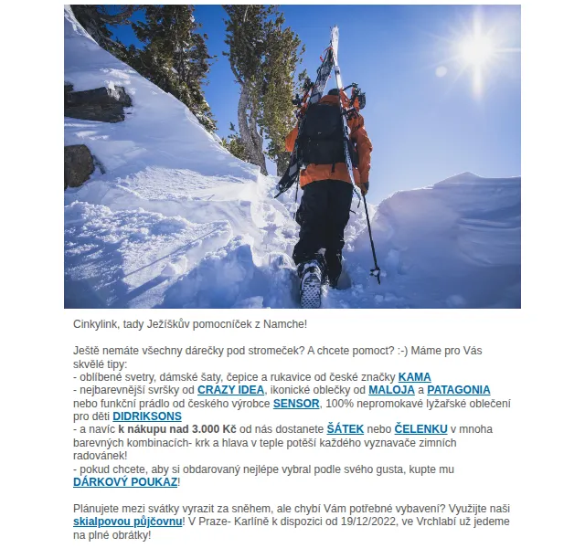 Namcheshop: Ježíškův pomocníček – slevy na KAMA, PATAGONIA, dárek k nákupu nad 3 000 Kč – prosinec 2022 | Nuslet.cz