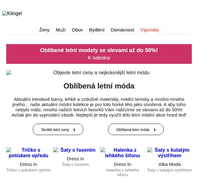 KLiNGEL: Letní móda se slevami až 50 % – červenec 2026 | Nuslet.cz