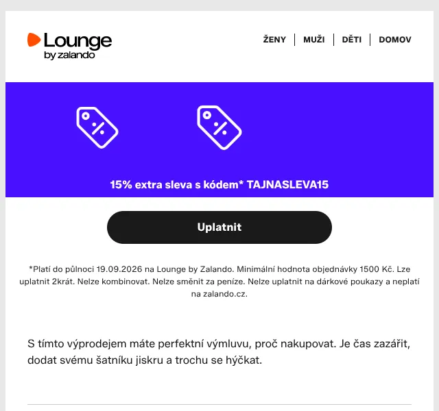 Lounge by Zalando: 15% slevový kód – září 2026