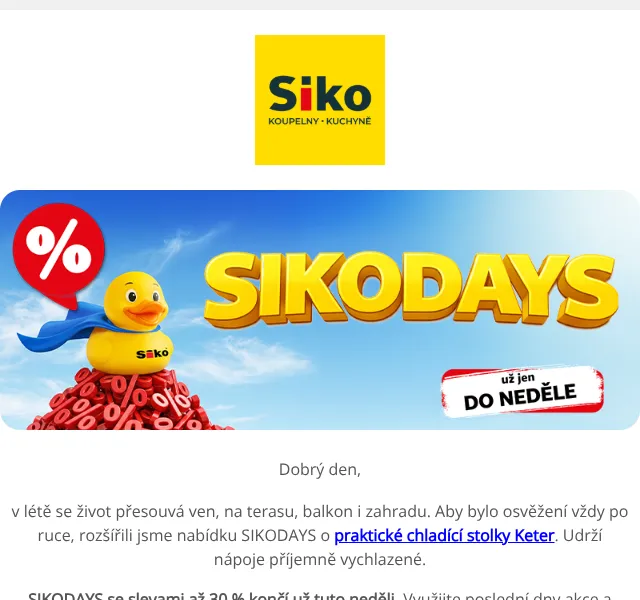 SIKO KOUPELNY: Chladící stolky Keter – sleva do neděle | červenec 2026