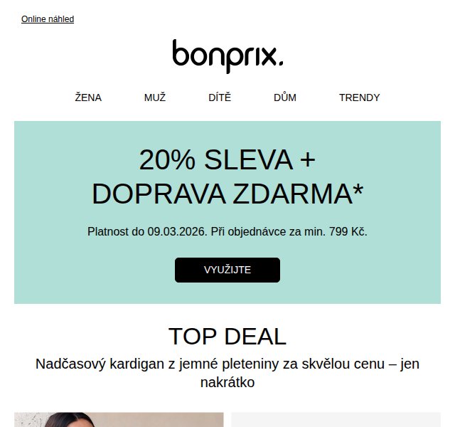 Bonprix: Svetry a kardigany – 20 % sleva – březen 2026