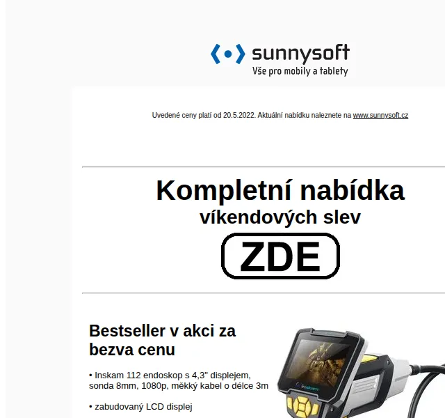 Sunnysoft: Čistíme sklady – Inskam endoskop od 2 990 Kč – červen 2026 | Nuslet.cz