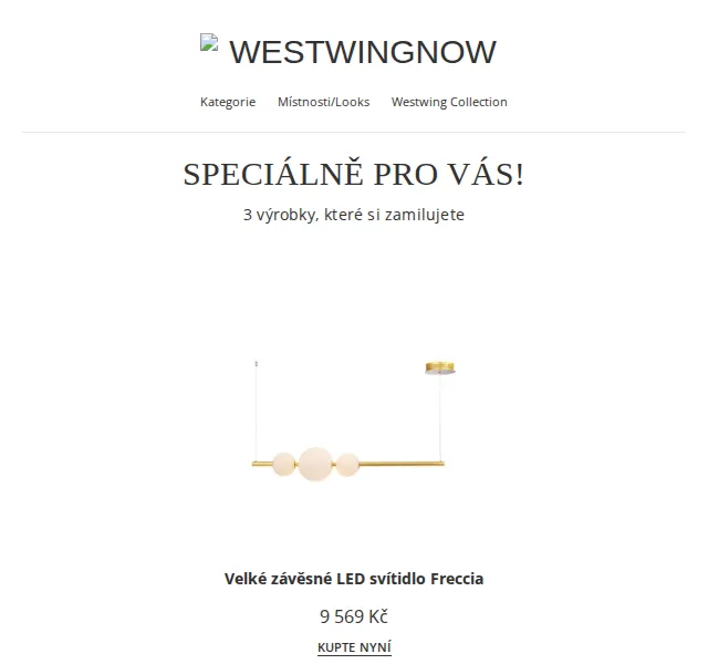 WestwingNow: velké závěsné LED svítidlo Freccia – červen 2026 | Nuslet.cz