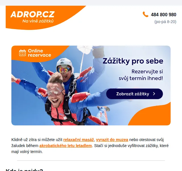 Adrop: zážitkové dárky na březen – relax, adrenalín i kultura | Nuslet.cz