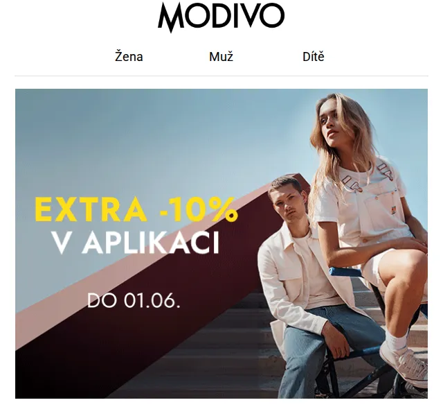 Modivo: EXTRA -10% v aplikaci na TOP značky – červen 2026 | Nuslet.cz