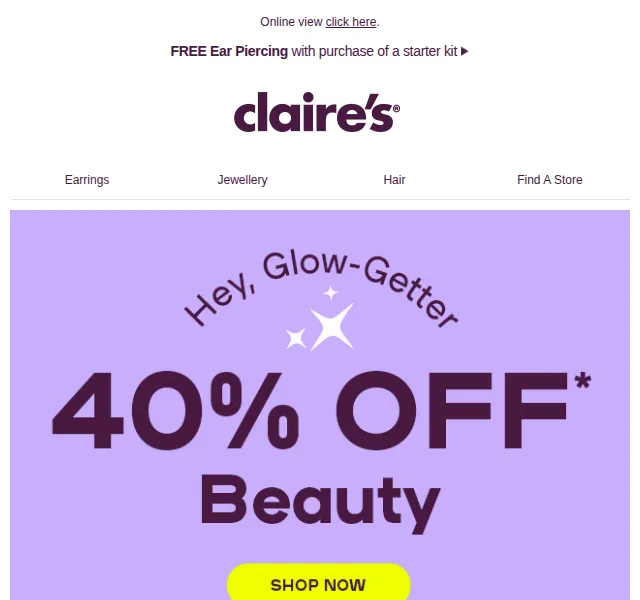 Claire's: 40% sleva na beauty – červen 2026 | Nuslet.cz