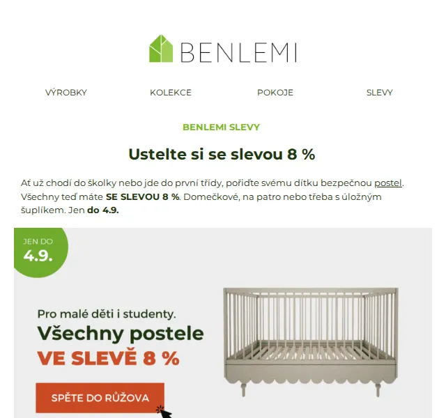 Benlemi: 8% sleva na všechny postele – červen 2026 | Nuslet.cz