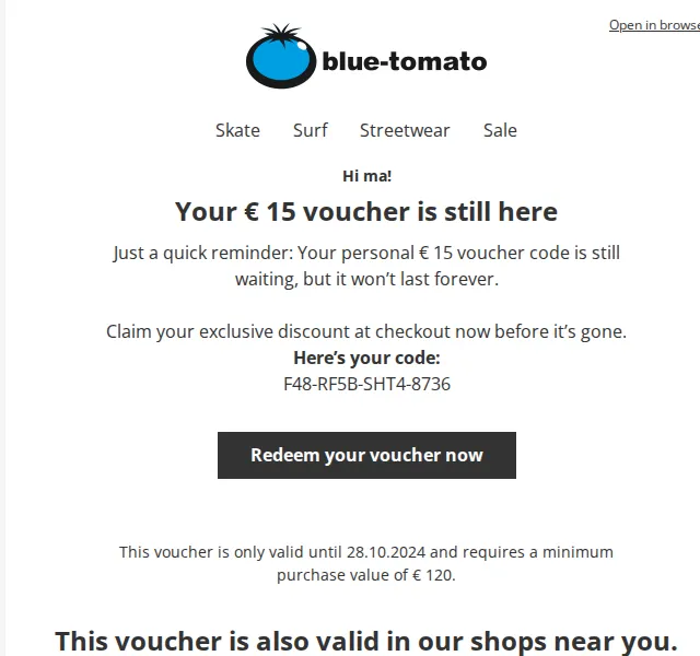BLUE TOMATO: voucher 15 € na nákup – červen 2026 | Nuslet.cz
