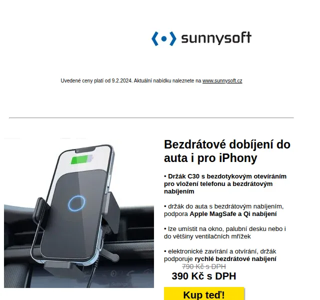 Sunnysoft.cz: Bezdrátové nabíjení do auta od 390 Kč – červen 2026 | Nuslet.cz
