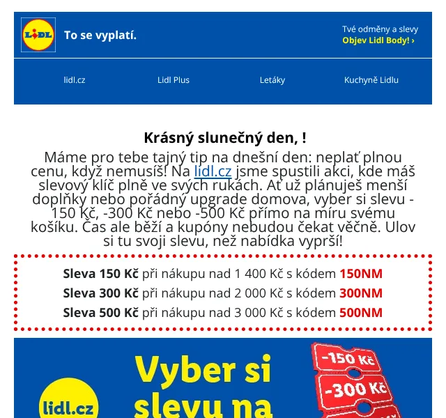 Lidl: Slevový kupón na míru – až -500 Kč | Srpen 2026