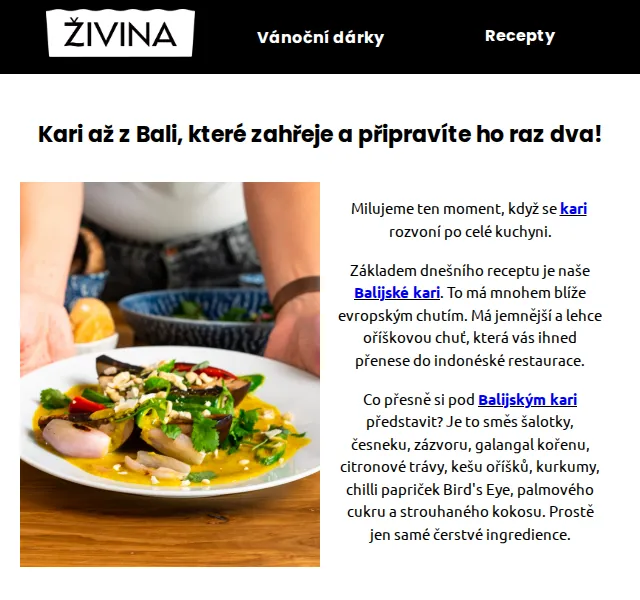Živina: Balijské kari a zeleninový špíz satay – červen 2026 | Nuslet.cz